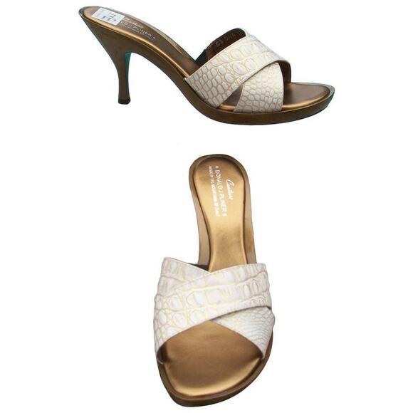 Donald Pliner White Gold Metallic Gator Leather Shoe New Slide New $235 NIB - Picture 1 of 3